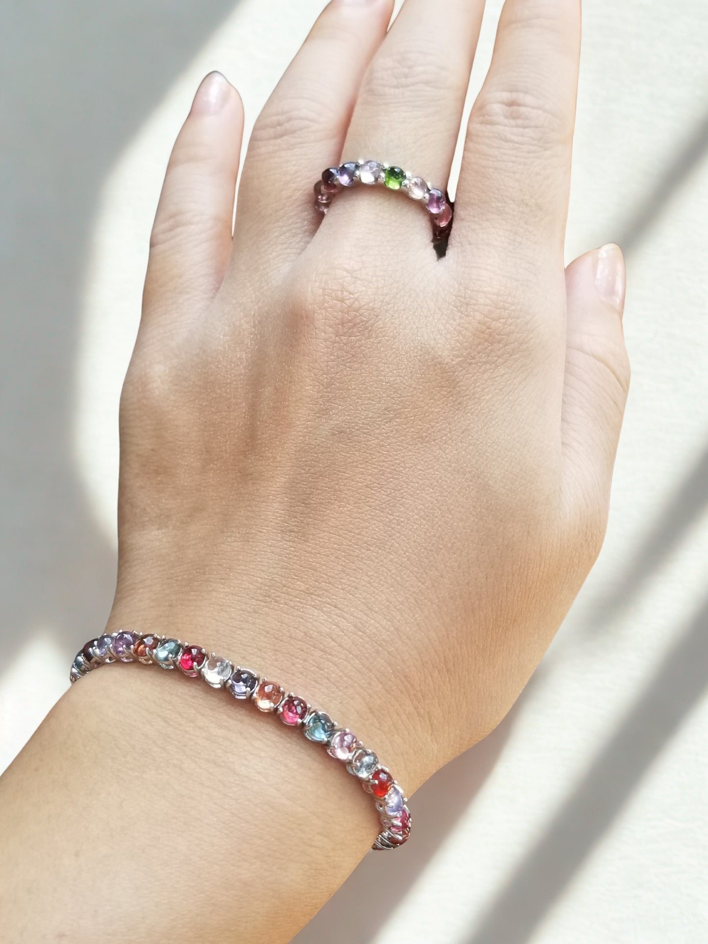 Natural Multicolor Spinel Cabochon Bracelet