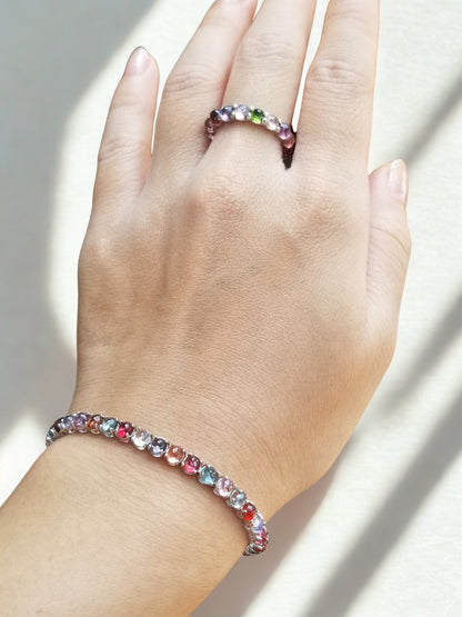 Natural Multicolor Spinel Cabochon Bracelet