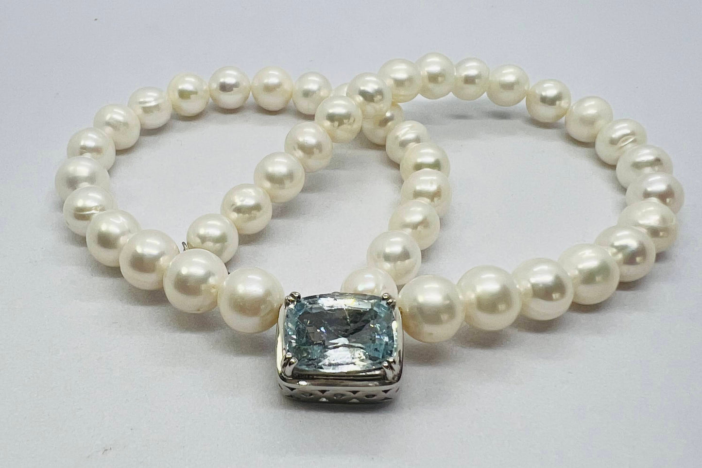 Natural Freshwater Pearl with Aquamarine Necklace