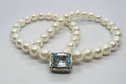Natural Freshwater Pearl with Aquamarine Necklace
