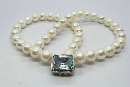 Natural Freshwater Pearl with Aquamarine Necklace