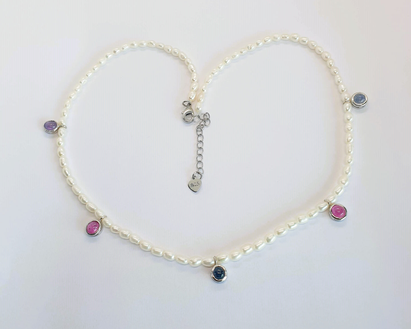 Natural Pearl with Multicolor Sapphire Necklace