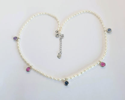 Natural Pearl with Multicolor Sapphire Necklace