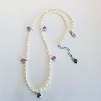 Natural Pearl with Multicolor Sapphire Necklace
