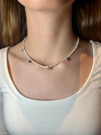 Natural Pearl with Multicolor Sapphire Necklace