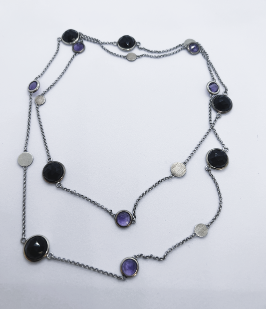 Natural Smoky Quartz and Amethyst Necklace