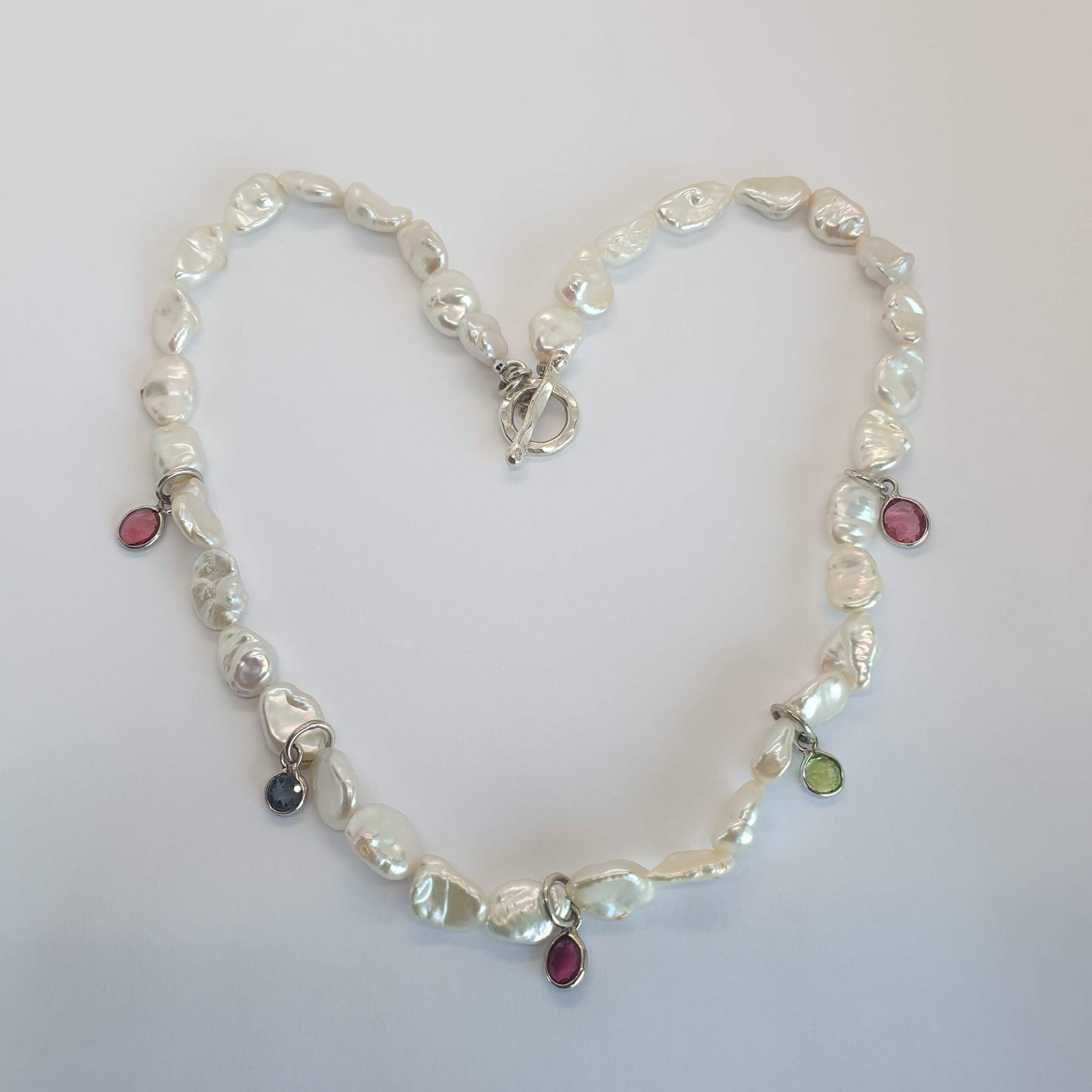 Natural Keshi Pearl Necklace with Natural Multicolor Tourmaline & Spinel
