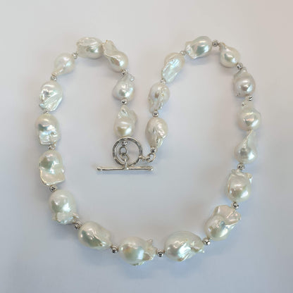 Natural Baroque Pearl with Silver Beads Necklace