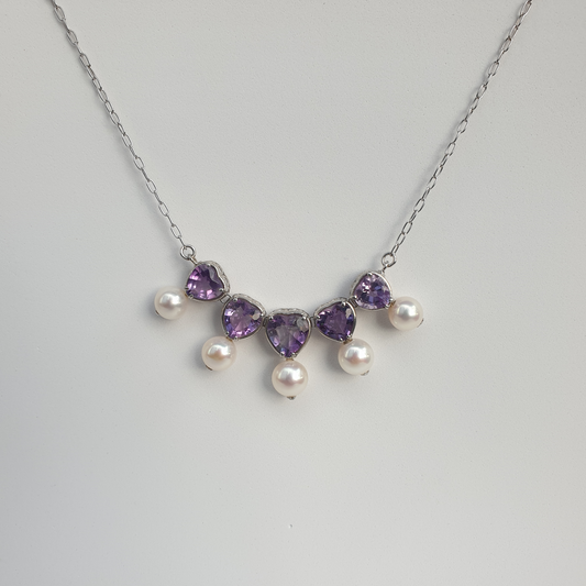 Natural Amethyst and Natural Freshwater Pearl Necklace