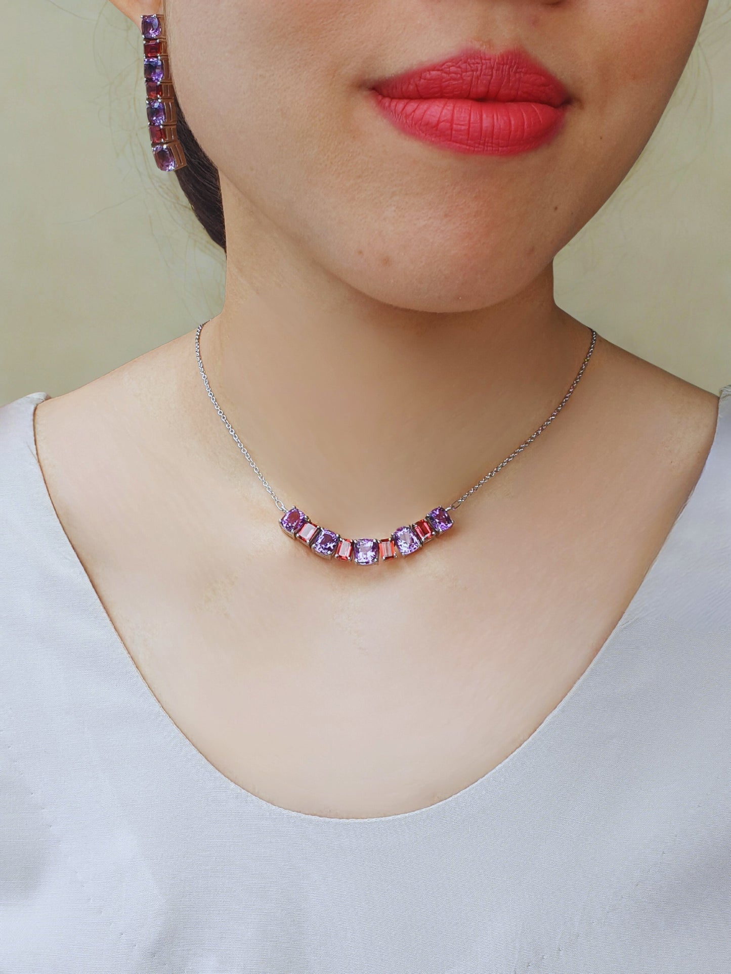 Natural Amethyst with Natural Garnet Necklace