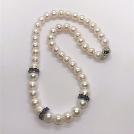 Natural Freshwater Pearl with Natural Sapphire Necklace