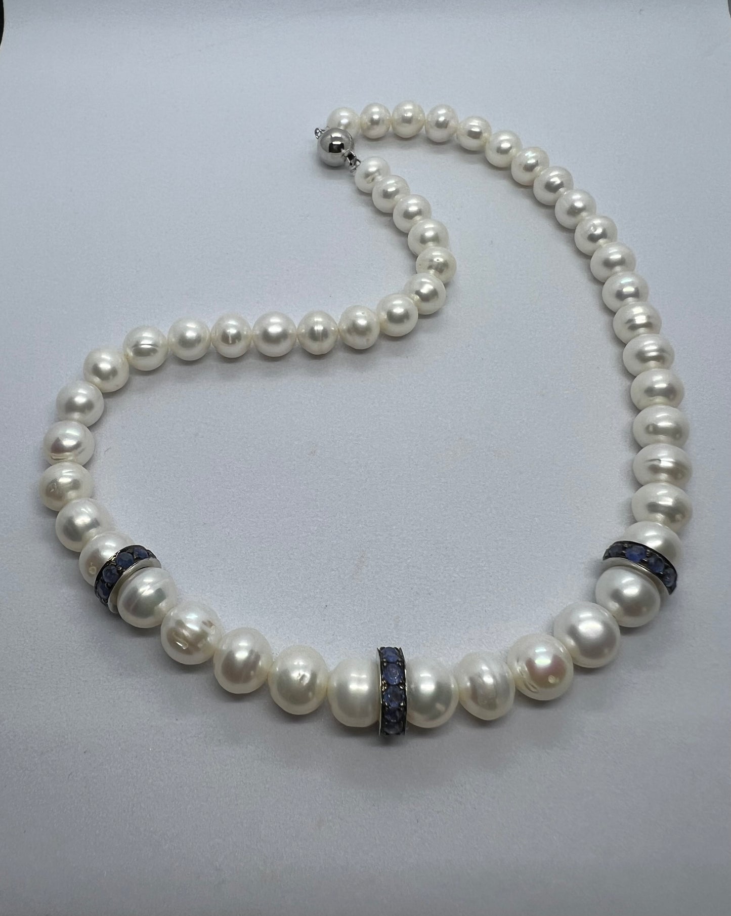 Natural Freshwater Pearl with Natural Sapphire Necklace