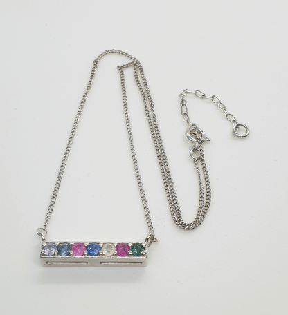 Natural Multi-color Sapphire Bar Pendant Necklace