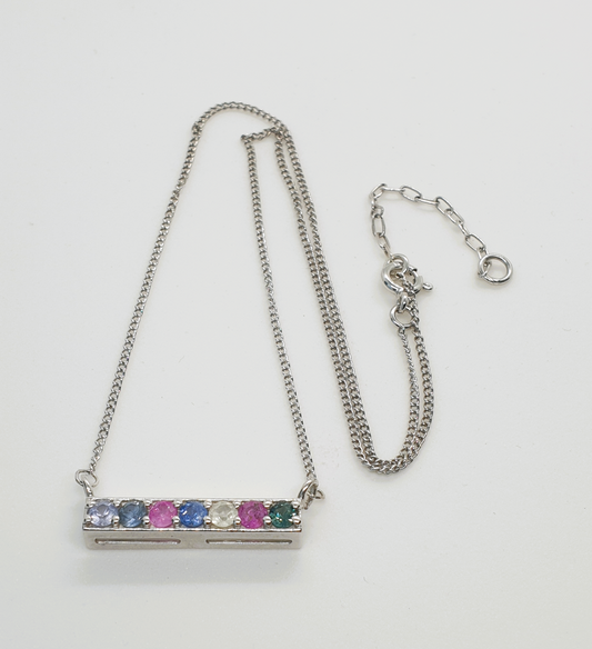 Natural Multi-color Sapphire Bar Pendant Necklace
