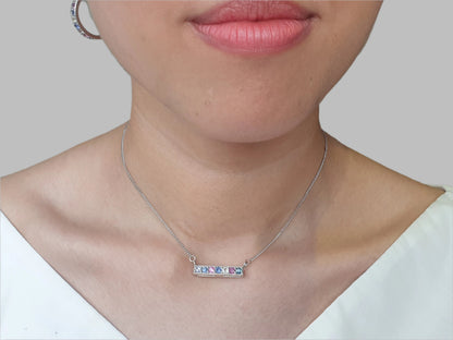 Natural Multi-color Sapphire Bar Pendant Necklace