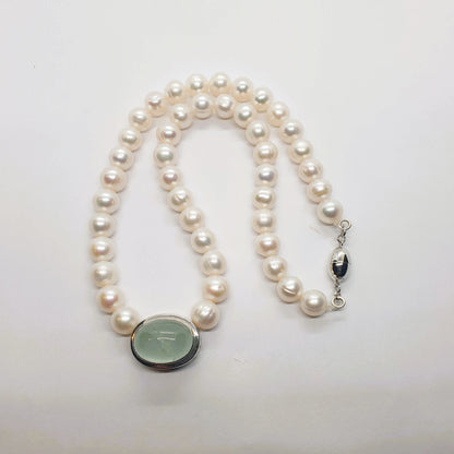 Natural Freshwater Pearl with Natural Aquamarine Necklace