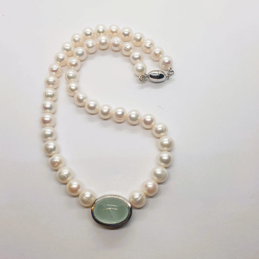 Natural Freshwater Pearl with Natural Aquamarine Necklace