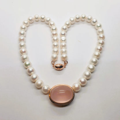 Natural Freshwater Pearl with Natural Rose Quartz Necklace