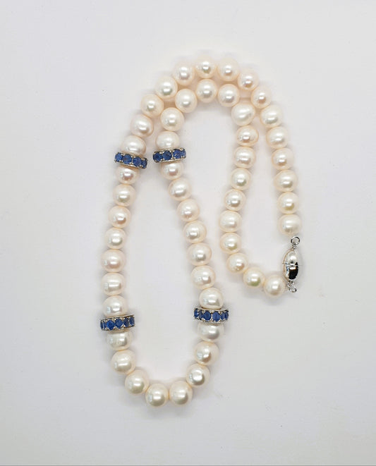 Natural Freshwater Pearl and Natural Sapphire Necklace