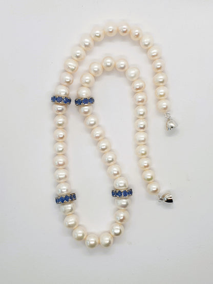 Natural Freshwater Pearl and Natural Sapphire Necklace
