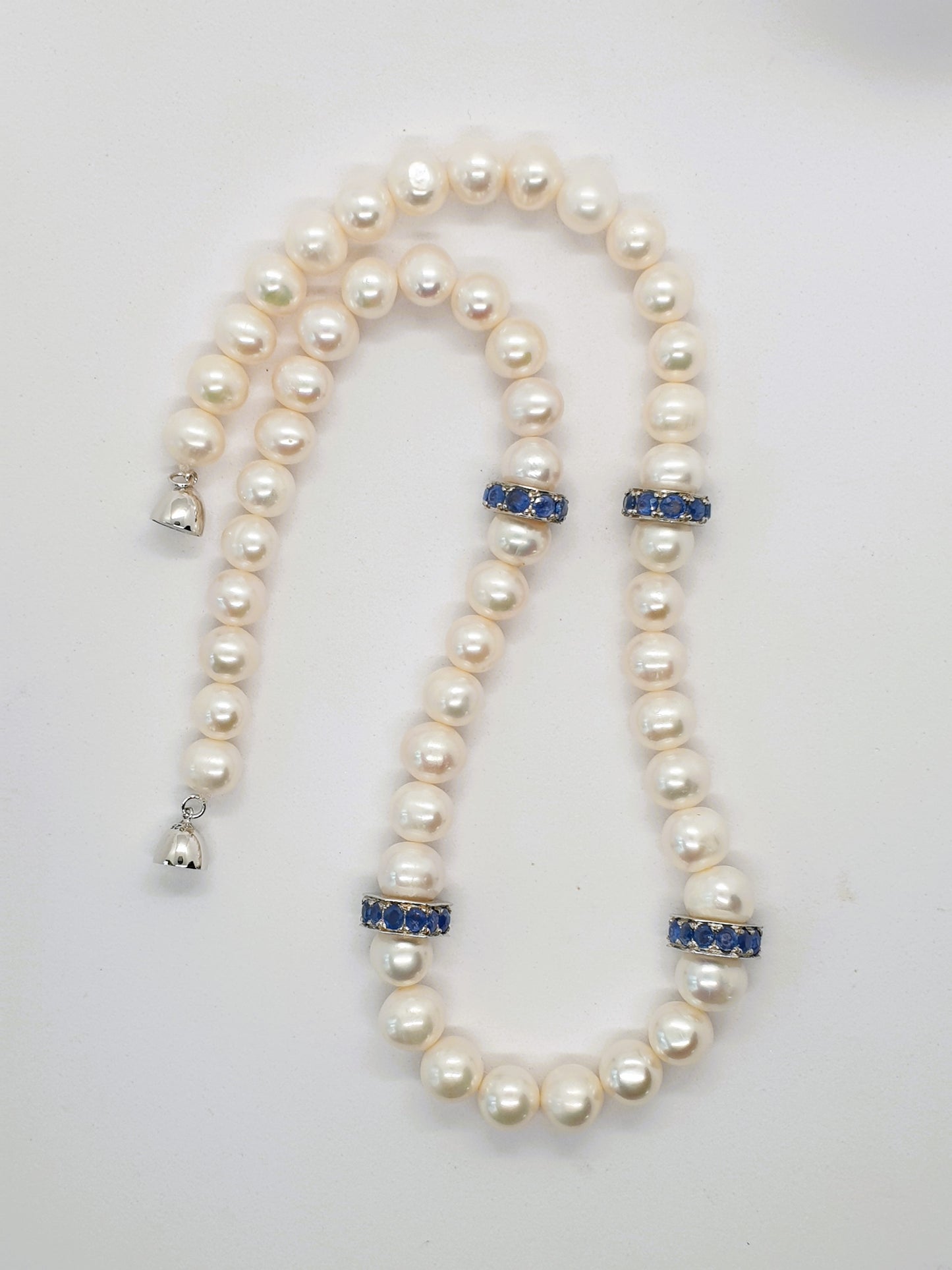 Natural Freshwater Pearl and Natural Sapphire Necklace