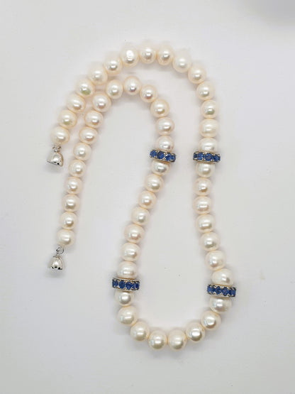 Natural Freshwater Pearl and Natural Sapphire Necklace