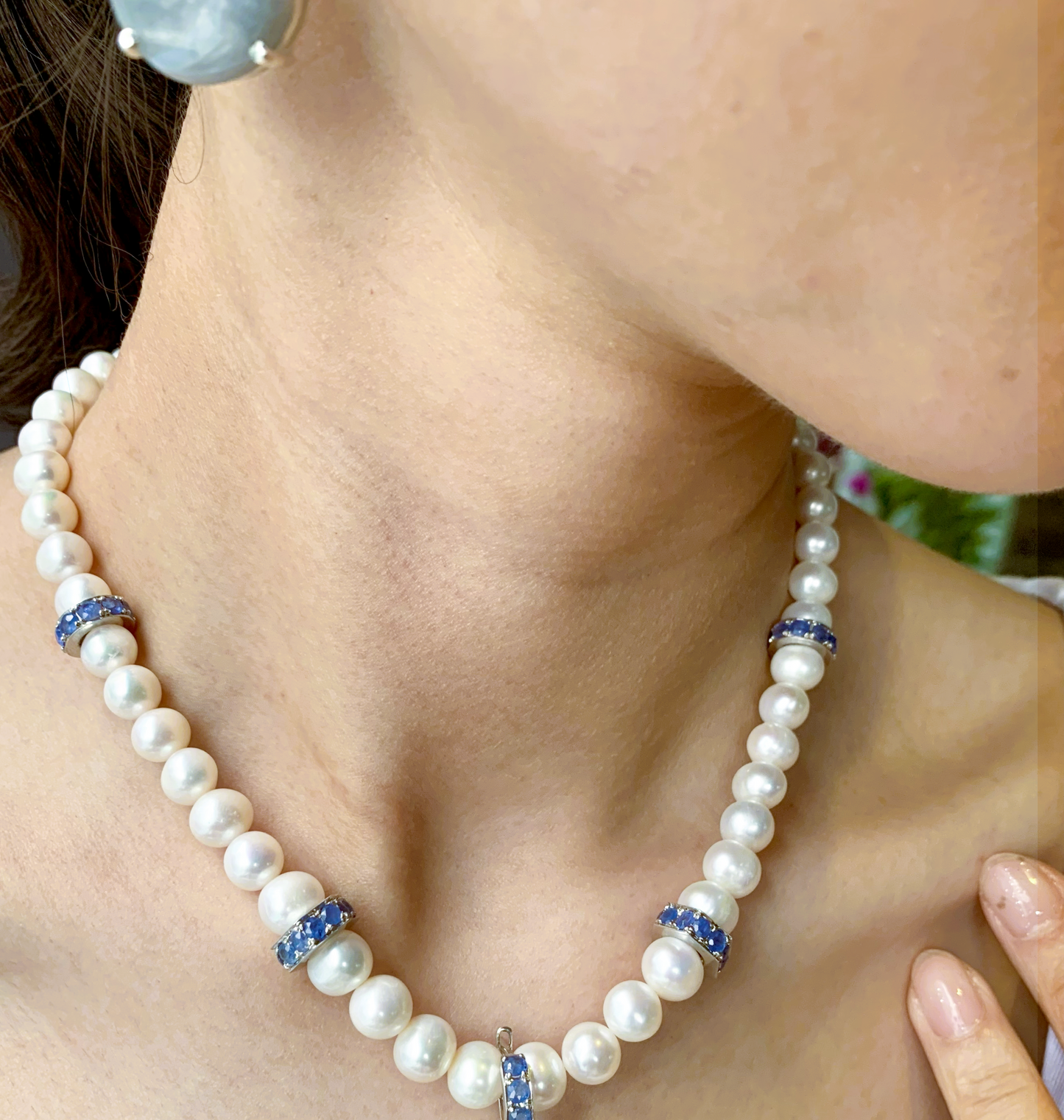 Natural Freshwater Pearl and Natural Sapphire Necklace
