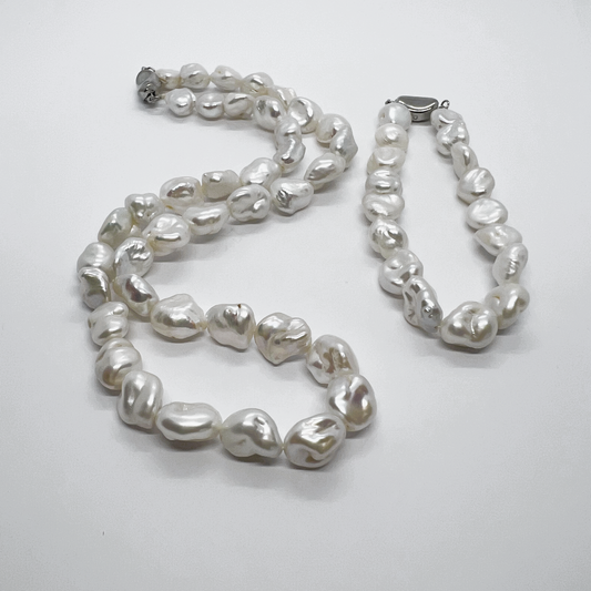 Natural Keshi Pearl Necklace and Bracelet Set