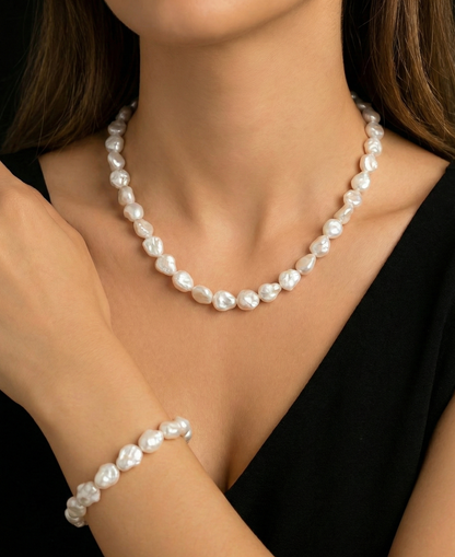 Natural Keshi Pearl Necklace and Bracelet Set