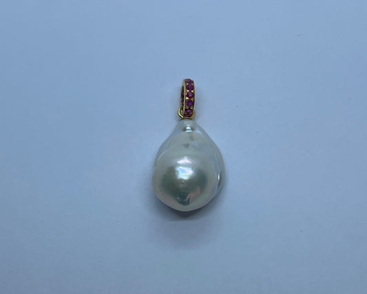 Natural Unheated Burmese Ruby with Baroque Pearl Pendant