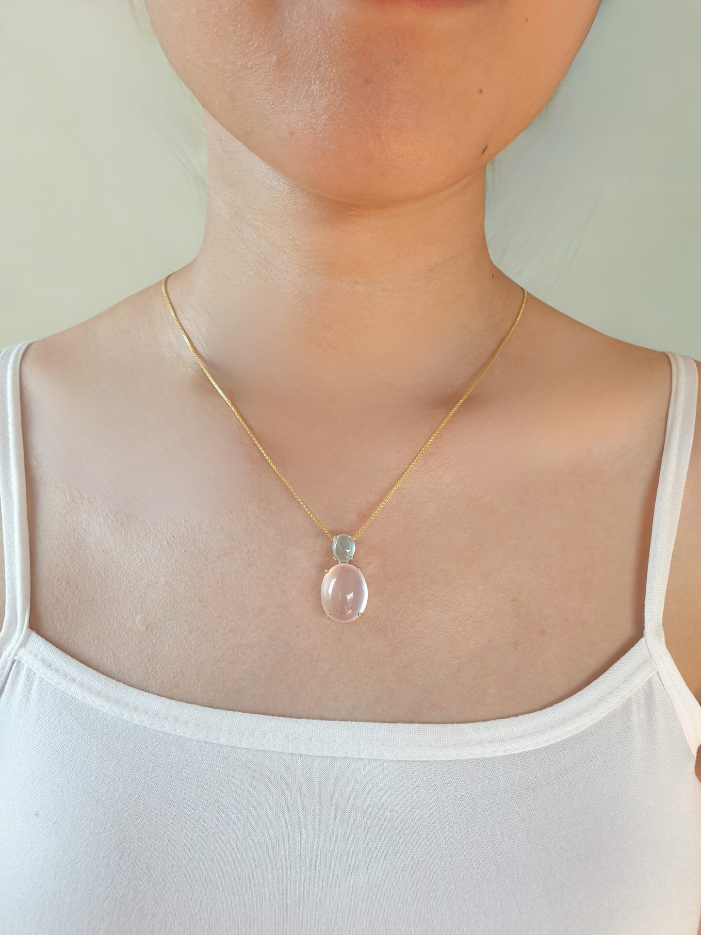 Natural Aquamarine with Rose Quartz Pendant