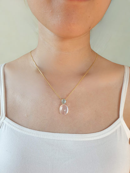 Natural Aquamarine with Rose Quartz Pendant