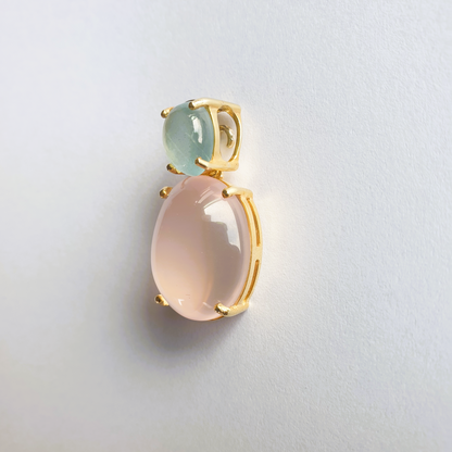 Natural Aquamarine with Rose Quartz Pendant