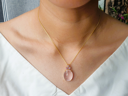 Natural Rose Quartz with Spinel Pendant
