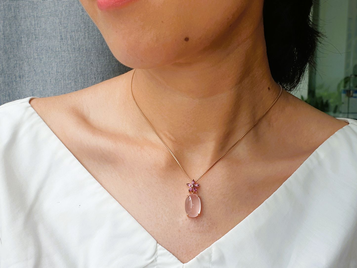 Natural Garnet with Natural Rose Quartz Pendant