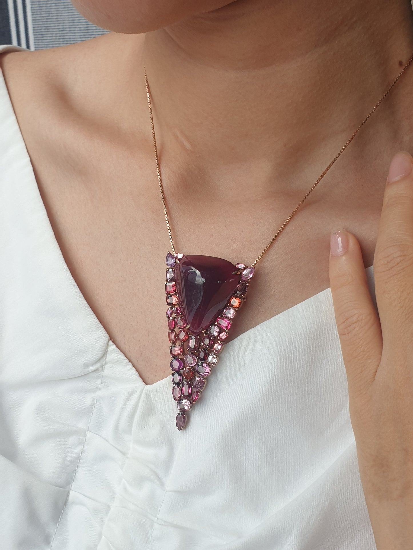Natural Tourmaline with Natural Spinel and Natural Pink Sapphire Pendant