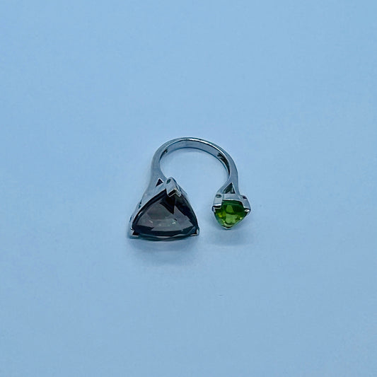 Natural Smoky Quartz and Natural Peridot Ring