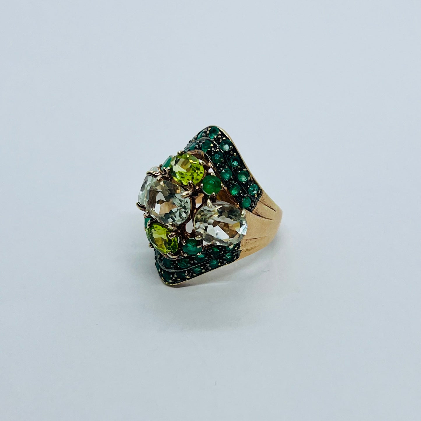 Natural White Topaz, Peridot and Emerald Ring