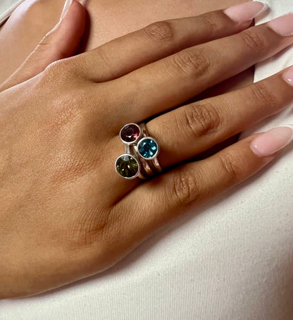 Natural Peridot, Garnet and Blue Topaz Ring