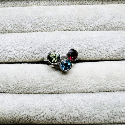 Natural Peridot, Garnet and Blue Topaz Ring