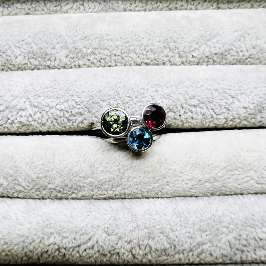 Natural Peridot, Garnet and Blue Topaz Ring