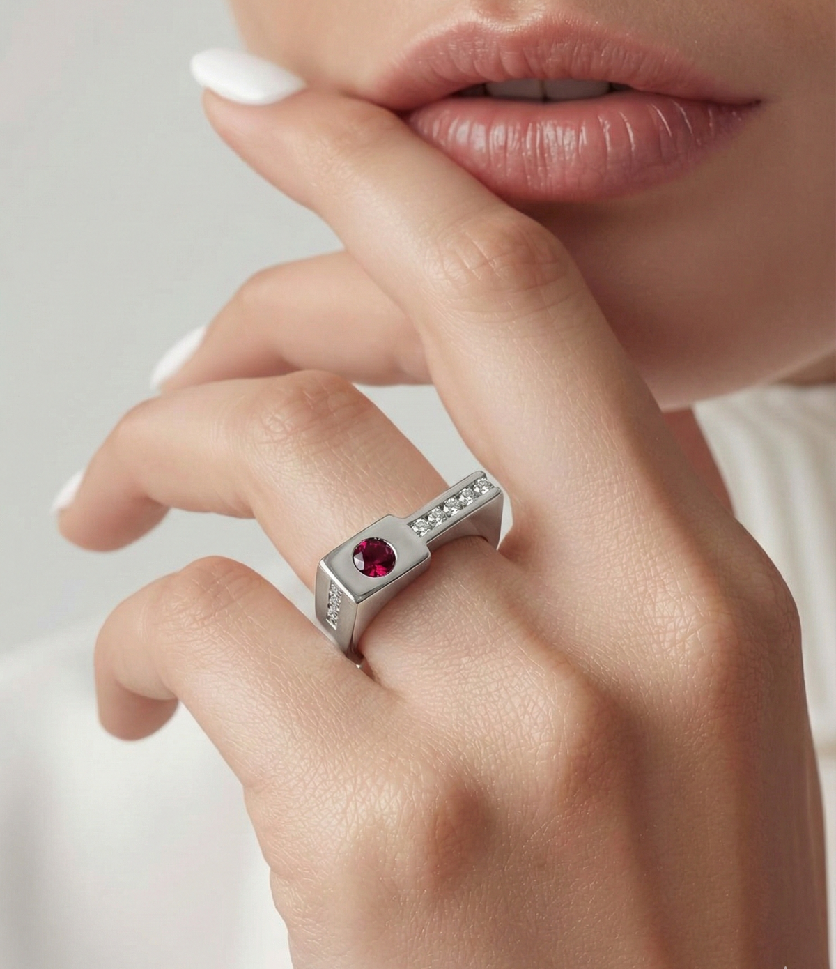 Natural Unheated Burmese Ruby with Diamond Ring