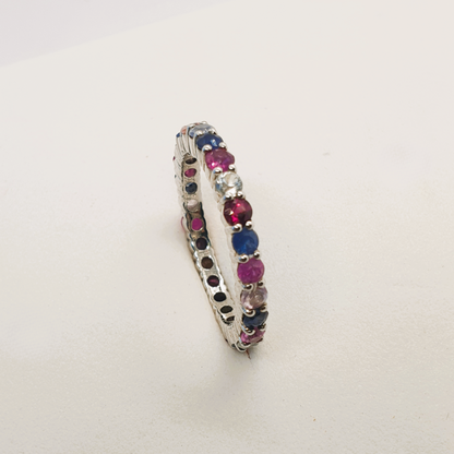 Natural Multi-color Sapphire Eternity Ring