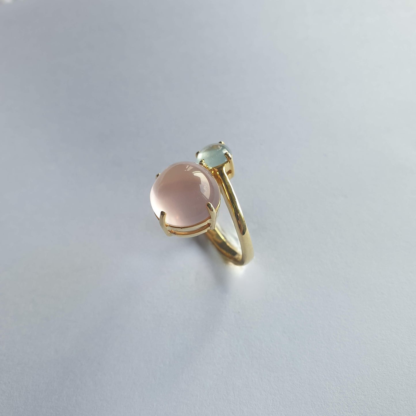 Natural Aquamarine with Rose Quartz Ring