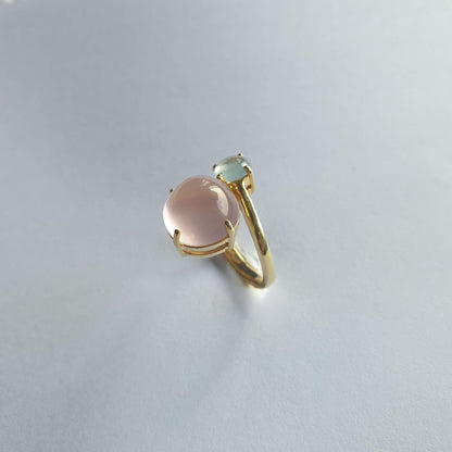 Natural Aquamarine with Rose Quartz Ring