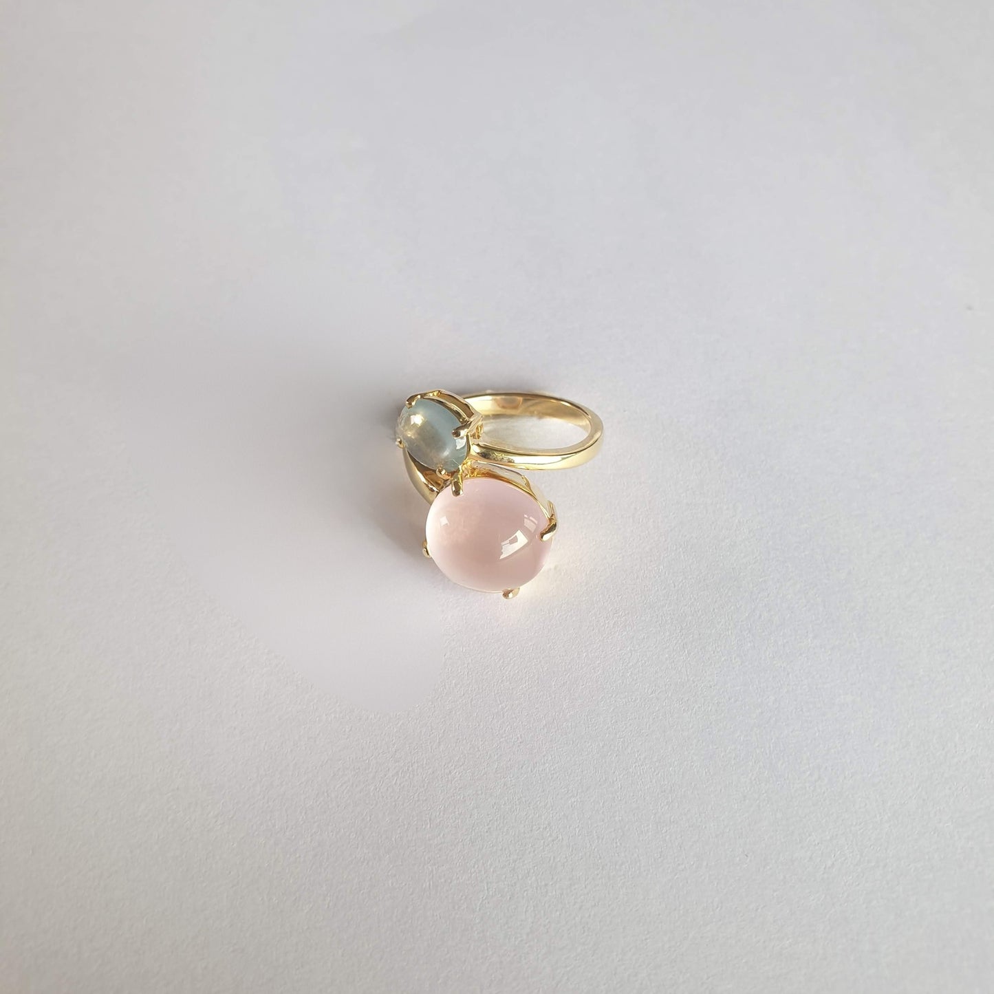 Natural Aquamarine with Rose Quartz Ring