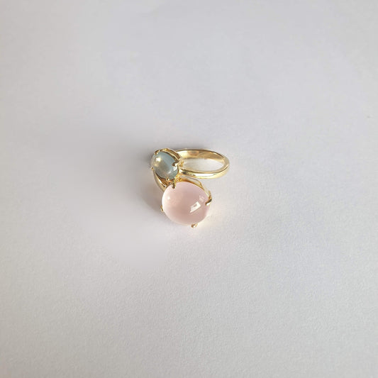 Natural Aquamarine with Rose Quartz Ring