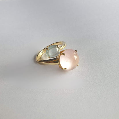 Natural Aquamarine with Rose Quartz Ring