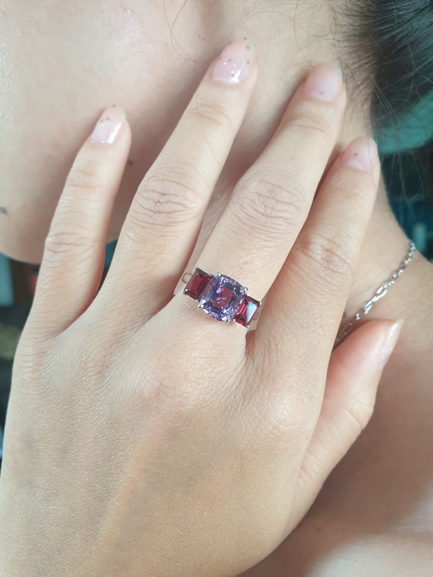Natural Amethyst and Natural Garnet Ring