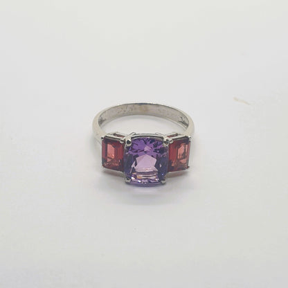 Natural Amethyst and Natural Garnet Ring